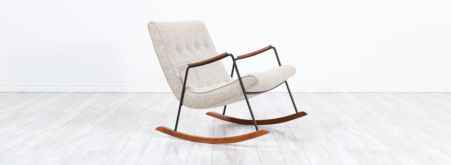 Milo Baughman "Scoop" Iron & Walnut Rocking Chair for Thayer Coggin 