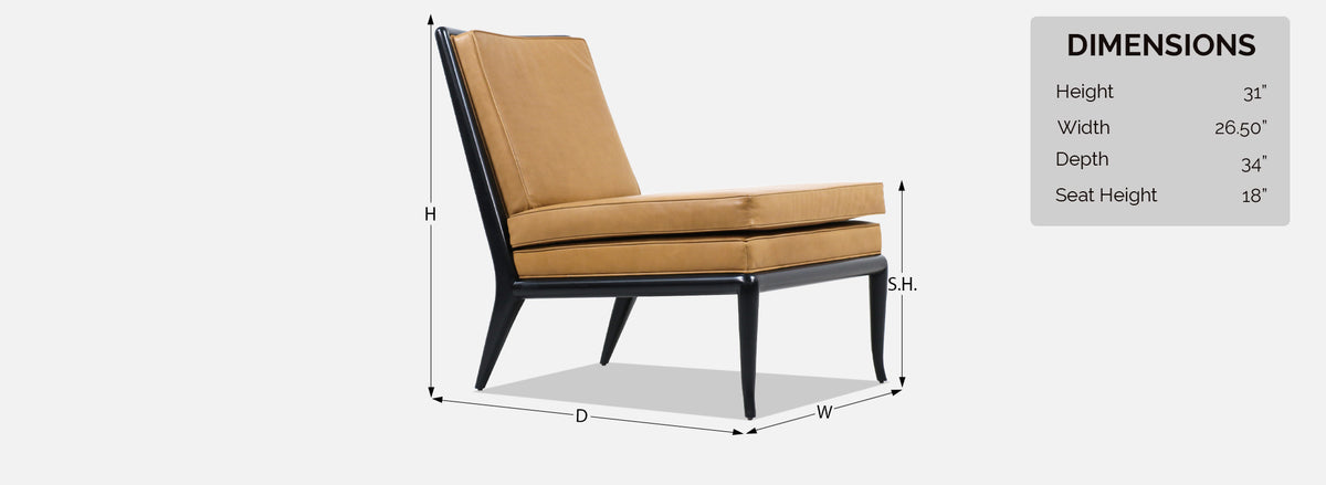 T.H. Robsjohn-Gibbings Leather & Ebonized Wood Slipper Lounge Chairs for Widdicomb