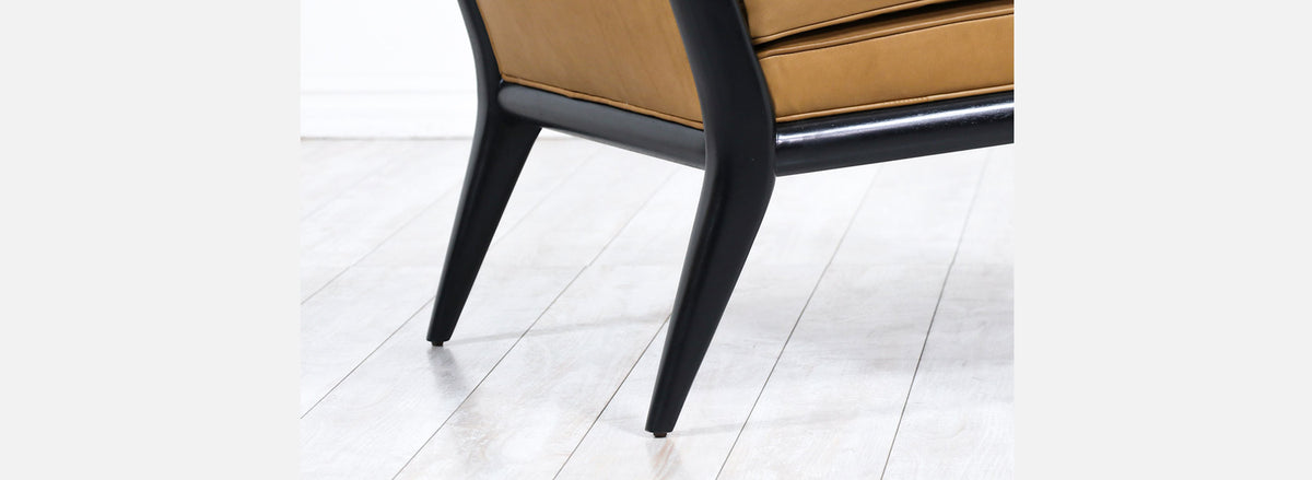 T.H. Robsjohn-Gibbings Leather & Ebonized Wood Slipper Lounge Chairs for Widdicomb