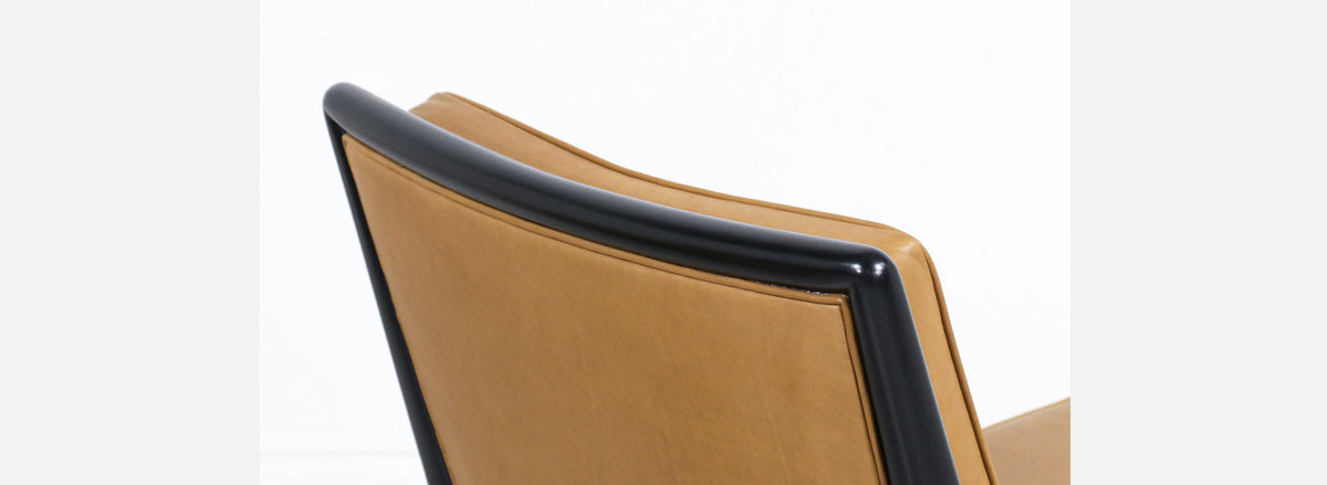 T.H. Robsjohn-Gibbings Leather & Ebonized Wood Slipper Lounge Chairs for Widdicomb