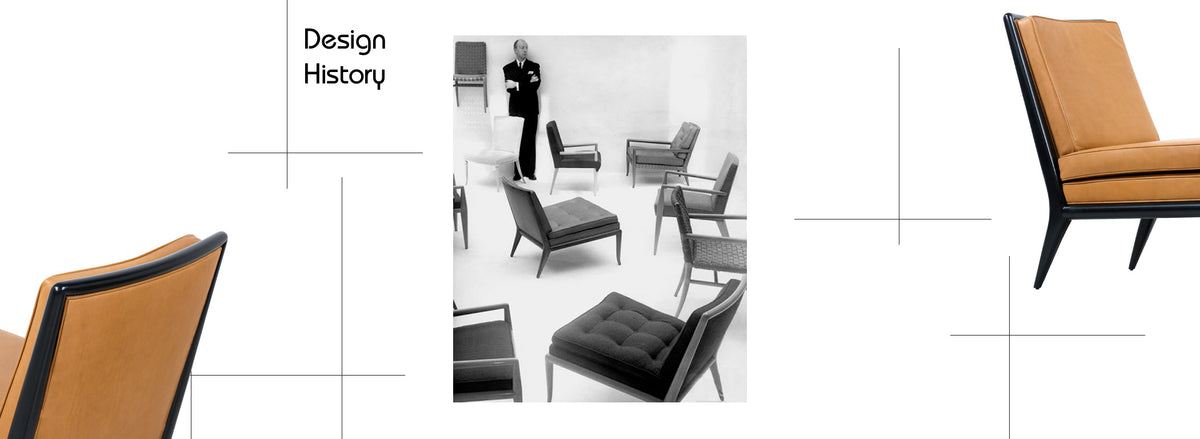 T.H. Robsjohn-Gibbings Leather & Ebonized Wood Slipper Lounge Chairs for Widdicomb