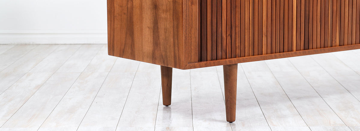 Mid-Century Modern Tambour-Door Walnut Wood Credenza