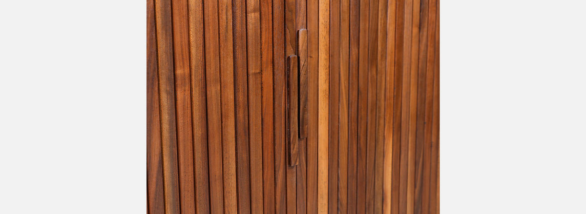 Mid-Century Modern Tambour-Door Walnut Wood Credenza