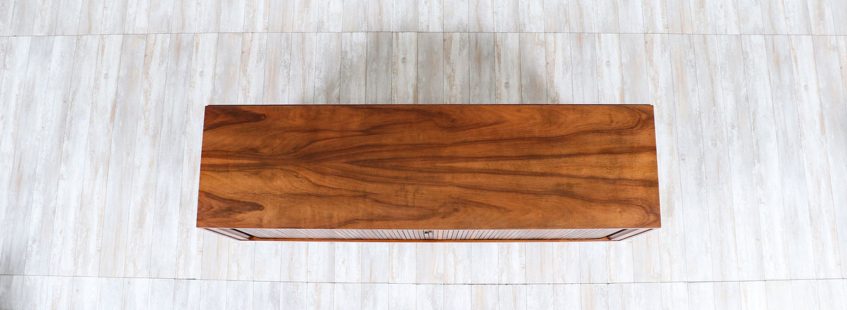 Mid-Century Modern Tambour-Door Walnut Wood Credenza