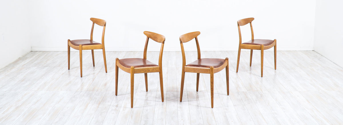 Hans J. Wegner W2 Oak & Leather Dining Chairs for C.M. Madsen