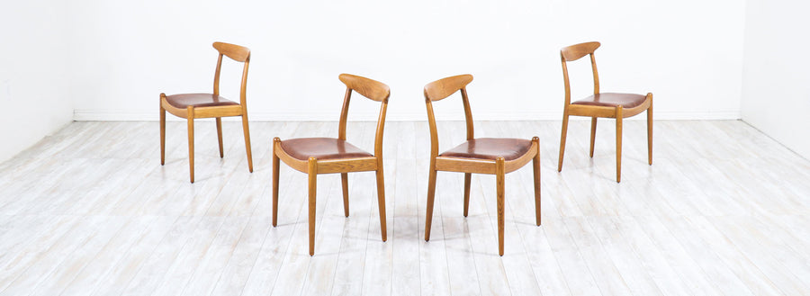 Hans J. Wegner W2 Oak & Leather Dining Chairs for C.M. Madsen