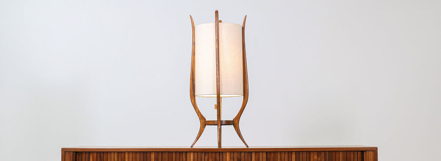 Mid-Century Modern Sculpted Walnut Table Lamp by Modeline 