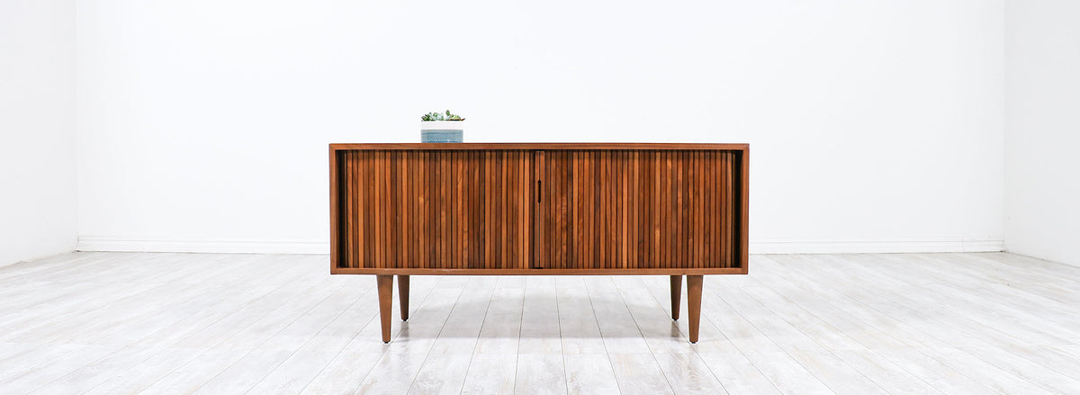 Compact Milo Baughman Tambour-Door Credenza for Glenn of California 888