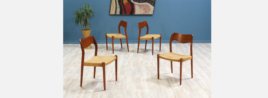 Arne Hovmand-Olsen Model #71 Teak & Rope Dining Chairs for J.L. Moller
