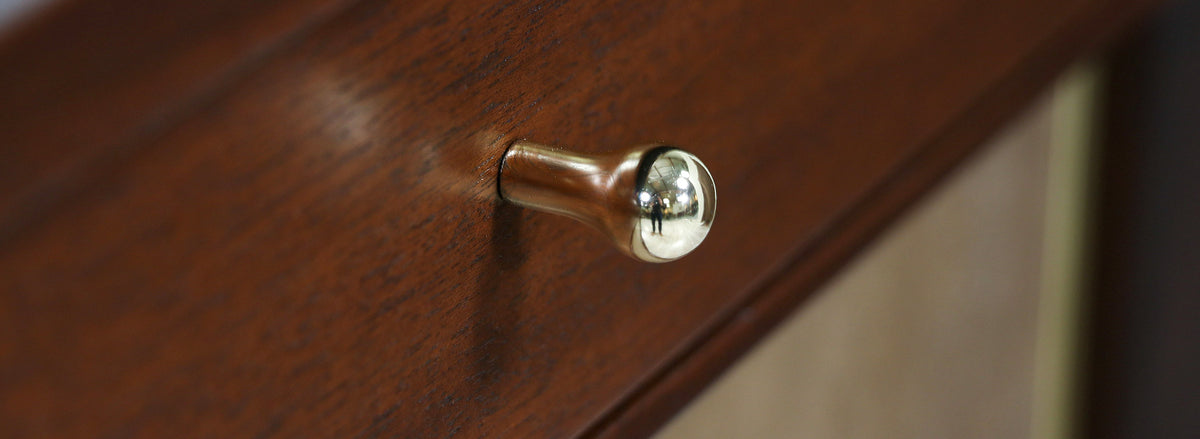 Paul McCobb "Irwin Collection" Credenza with Brass Accents & Leather Doors for Calvin Furniture
