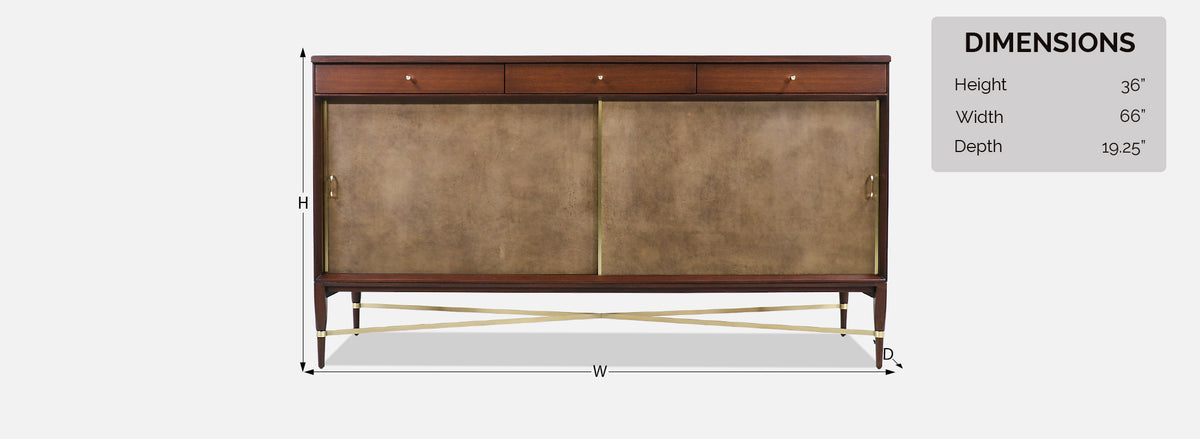 Paul McCobb "Irwin Collection" Credenza with Brass Accents & Leather Doors for Calvin Furniture