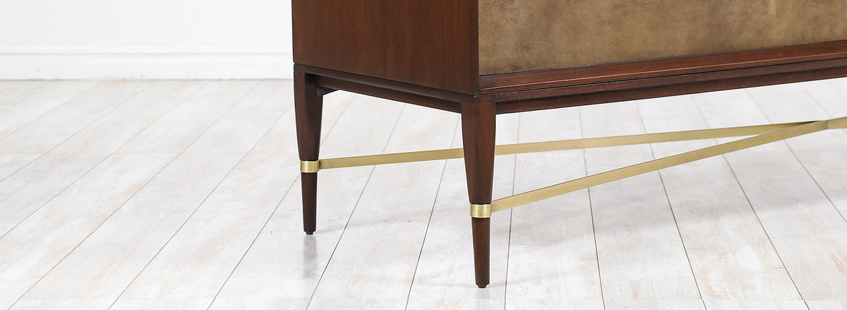 Paul McCobb "Irwin Collection" Credenza with Brass Accents & Leather Doors for Calvin Furniture