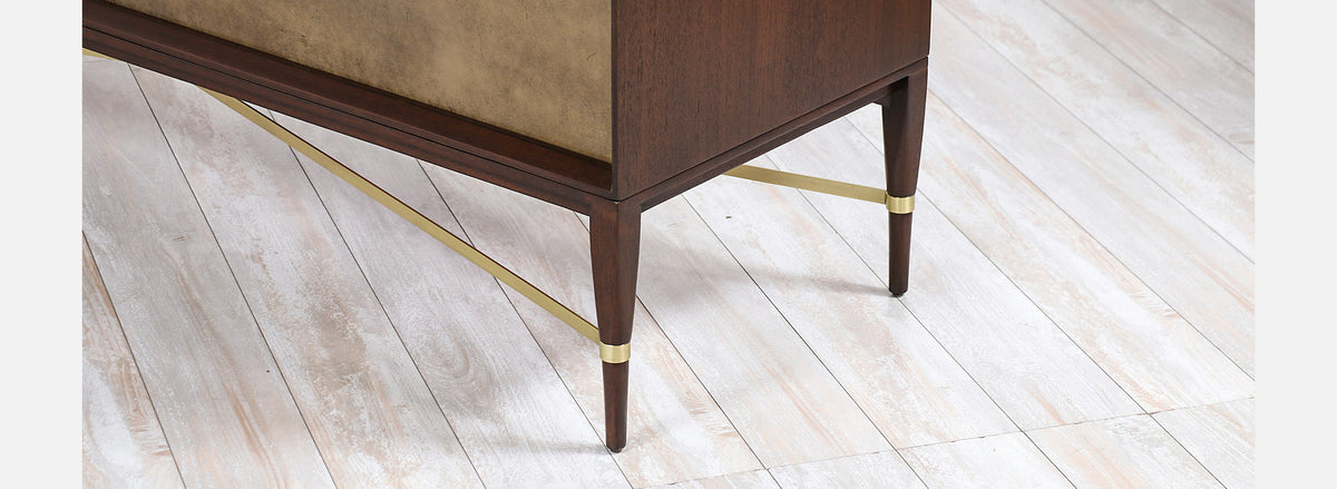 Paul McCobb "Irwin Collection" Credenza with Brass Accents & Leather Doors for Calvin Furniture