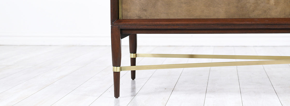 Paul McCobb "Irwin Collection" Credenza with Brass Accents & Leather Doors for Calvin Furniture