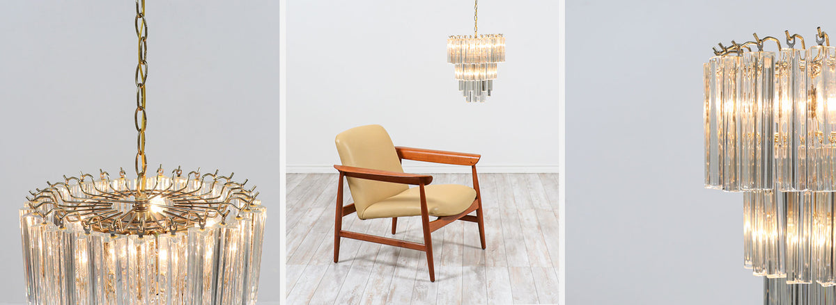 Mid-Century Modern "Triedi" Italian Murano Chandelier