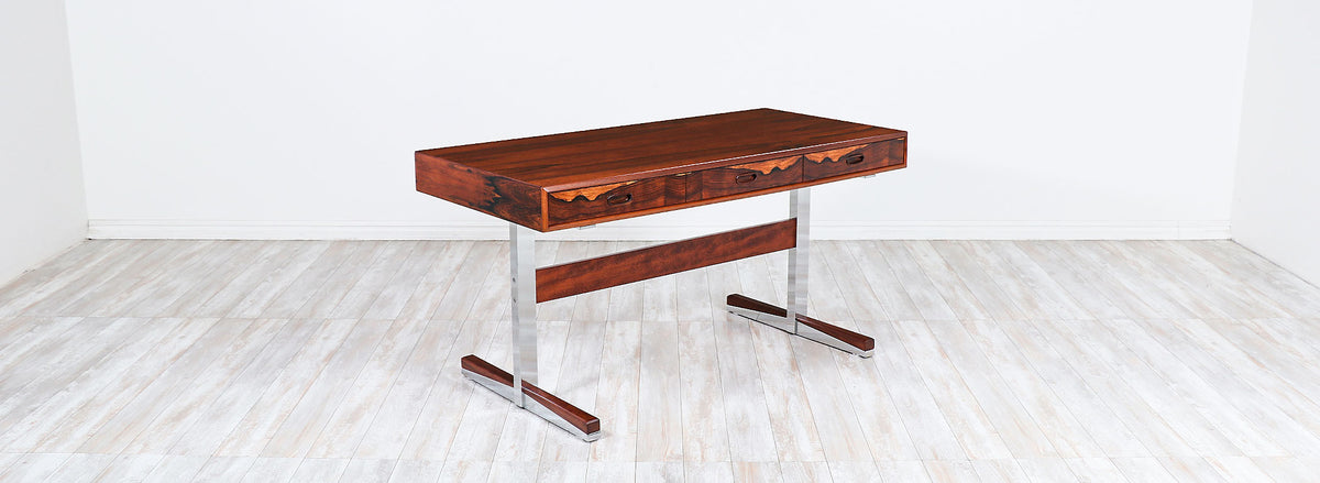 Mid-Century Modern Rosewood & Steel Floating Top Desk by Ganddal Møbelfabrikk