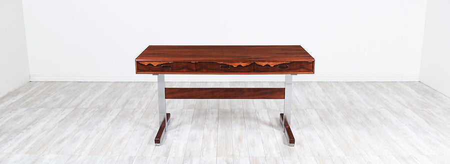 Mid-Century Modern Rosewood & Steel Floating Top Desk by Ganddal Møbelfabrikk