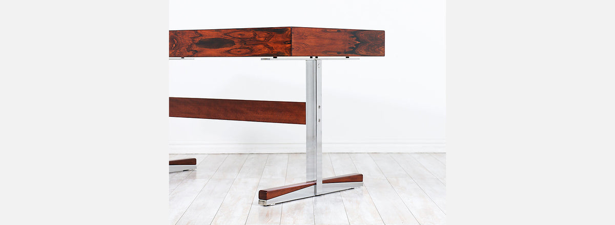Mid-Century Modern Rosewood & Steel Floating Top Desk by Ganddal Møbelfabrikk