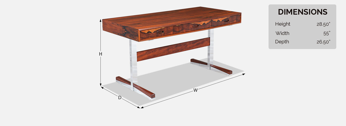 Mid-Century Modern Rosewood & Steel Floating Top Desk by Ganddal Møbelfabrikk