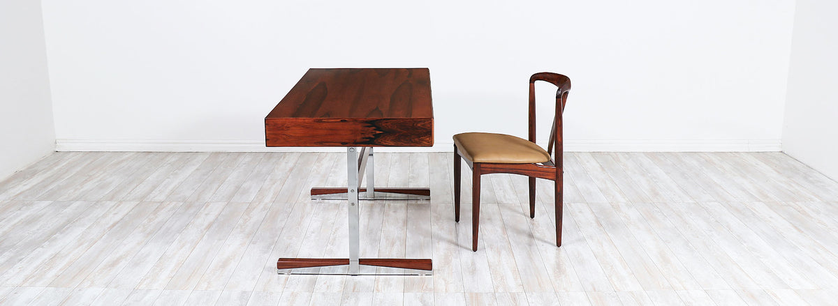 Mid-Century Modern Rosewood & Steel Floating Top Desk by Ganddal Møbelfabrikk
