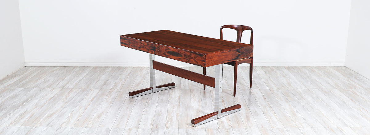 Mid-Century Modern Rosewood & Steel Floating Top Desk by Ganddal Møbelfabrikk