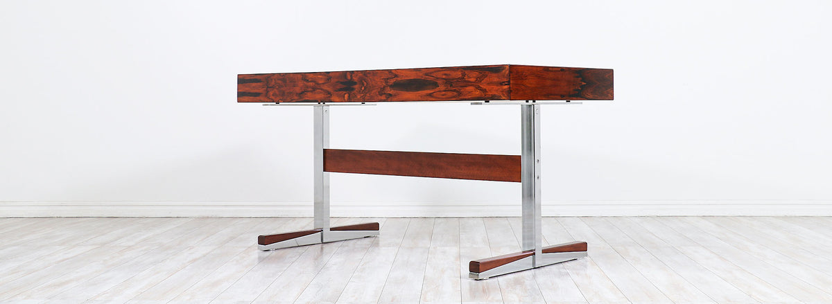 Mid-Century Modern Rosewood & Steel Floating Top Desk by Ganddal Møbelfabrikk
