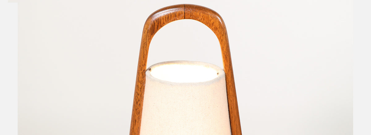 Mid-Century Modern Sculpted Walnut Arc and Brass Table Lamp by Modeline