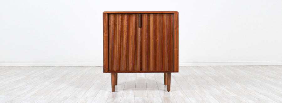 Mid-Century Modern Tambour-Door Walnut Cabinet by Barzilay