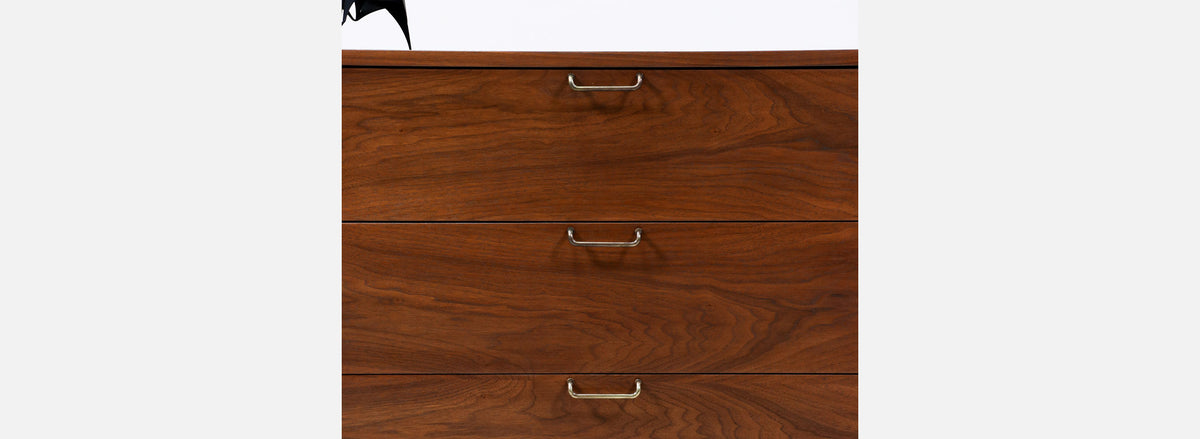 Merton L. Gershun Walnut Dresser with Brass Accents for American of Martinsville