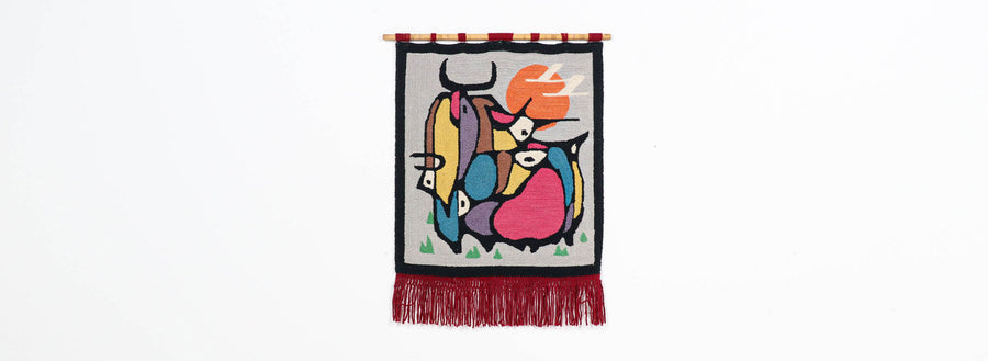Mid-Century Modern Hand-Woven Wall Tapestry Art 