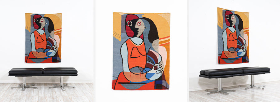 Mid-Century Modernist Picasso Cubist Style Wall Hanging Tapestry Art21