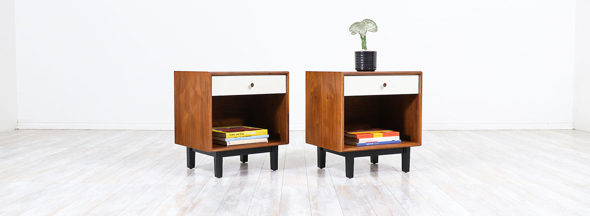 Milo Baughman Two-Tone Lacquered & Walnut Night Stands for Glenn of California