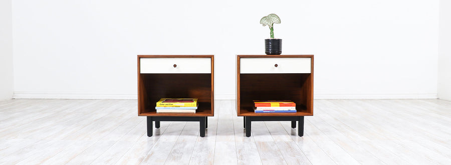 Milo Baughman Two-Tone Lacquered & Walnut Night Stands for Glenn of California