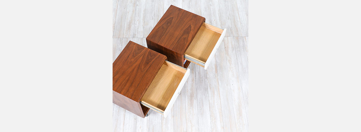Milo Baughman Two-Tone Lacquered & Walnut Night Stands for Glenn of California