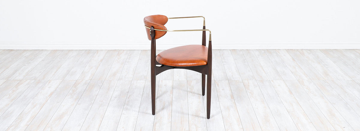 Dan Johnson “Viscount” Cognac Leather & Brass Accent Armchair for Selig