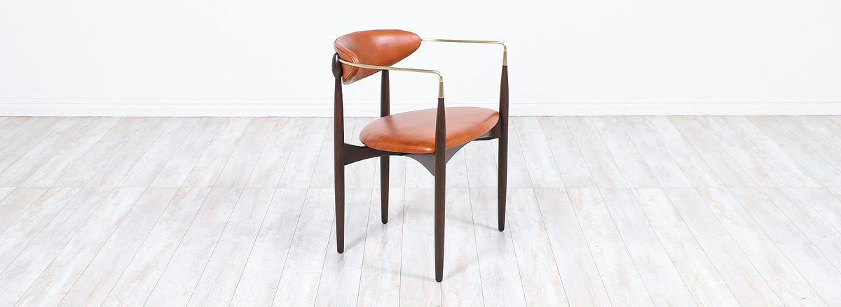 Dan Johnson “Viscount” Cognac Leather & Brass Accent Armchair for Selig