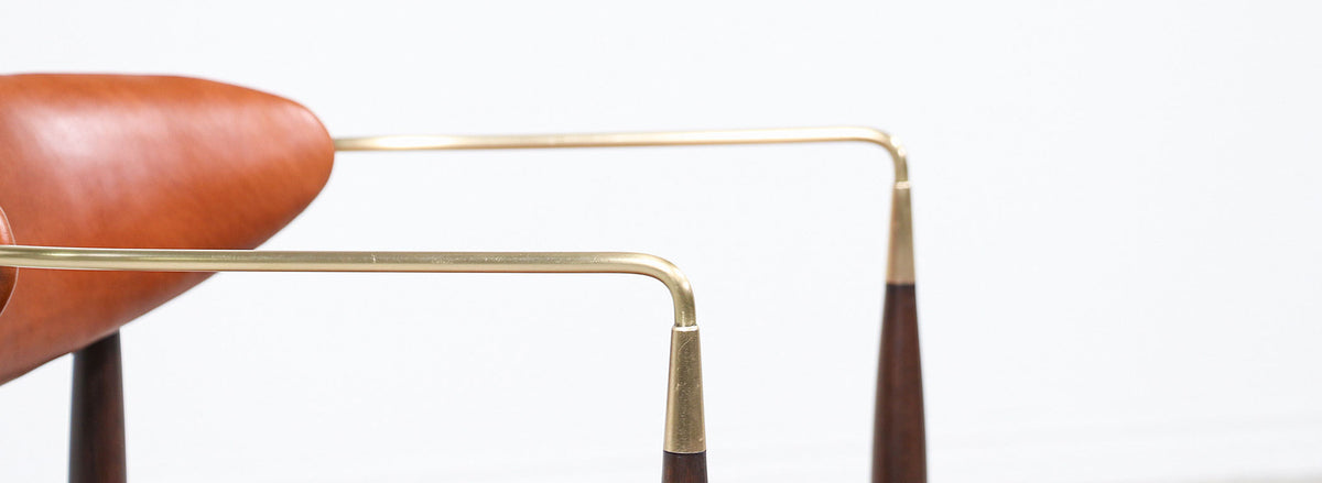 Dan Johnson “Viscount” Cognac Leather & Brass Accent Armchair for Selig