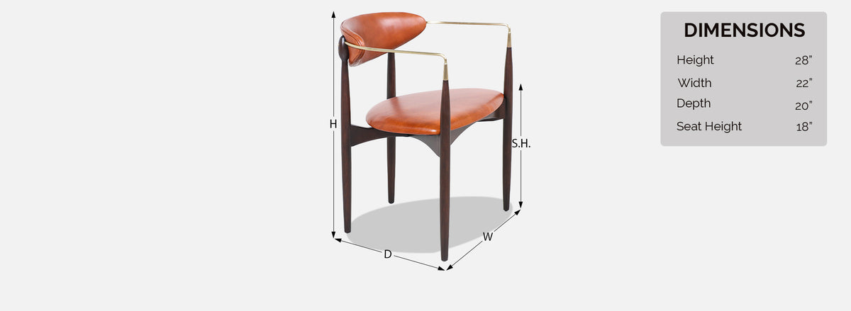 Dan Johnson “Viscount” Cognac Leather & Brass Accent Armchair for Selig
