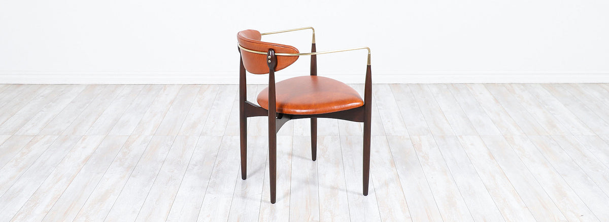 Dan Johnson “Viscount” Cognac Leather & Brass Accent Armchair for Selig