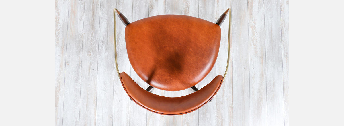 Dan Johnson “Viscount” Cognac Leather & Brass Accent Armchair for Selig