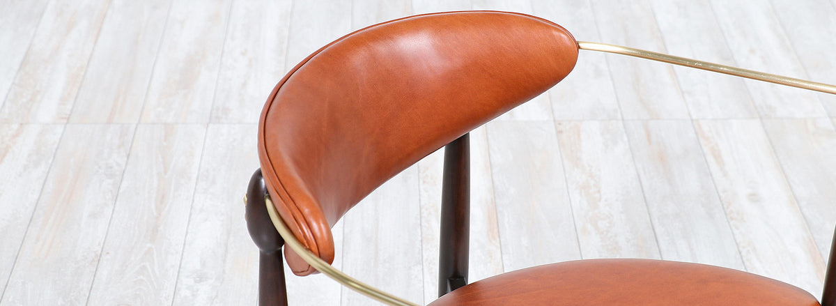 Dan Johnson “Viscount” Cognac Leather & Brass Accent Armchair for Selig