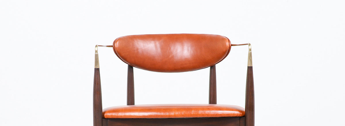 Dan Johnson “Viscount” Cognac Leather & Brass Accent Armchair for Selig