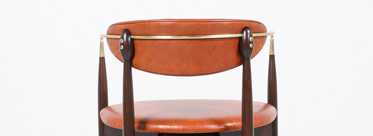 Dan Johnson “Viscount” Cognac Leather & Brass Accent Armchair for Selig