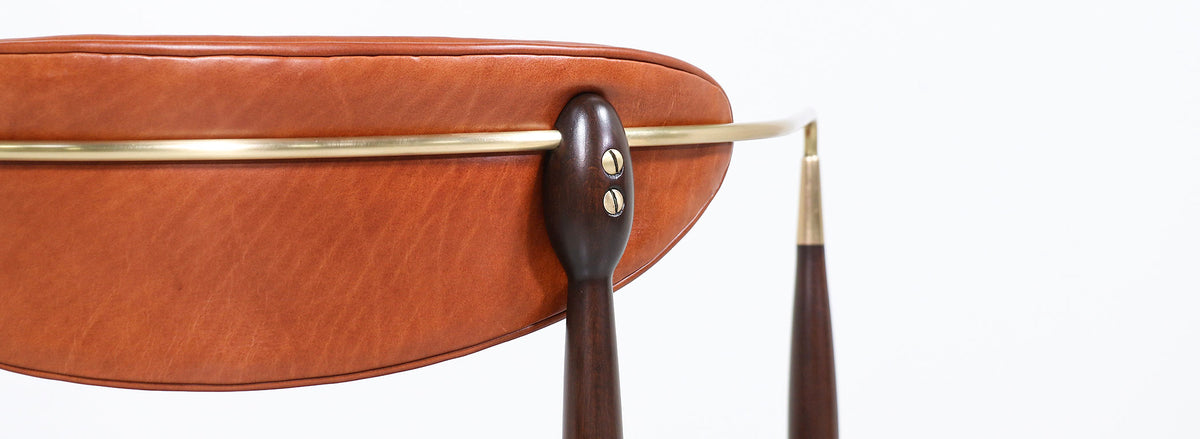 Dan Johnson “Viscount” Cognac Leather & Brass Accent Armchair for Selig
