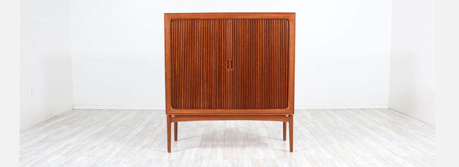 Danish Modern Tambour-Door Teak Cabinet Credenza 