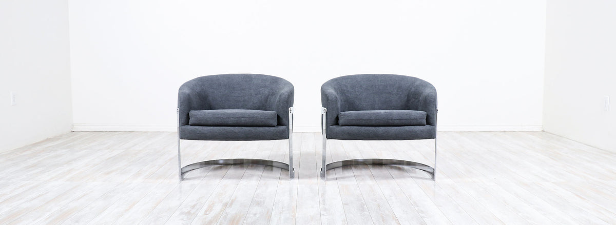 Mid-Century Modern Chrome Tub Lounge Chairs by Flair