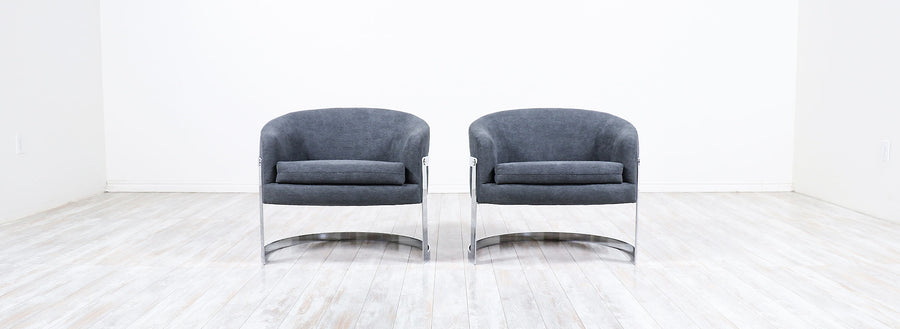 Mid-Century Modern Chrome Tub Lounge Chairs by Flair