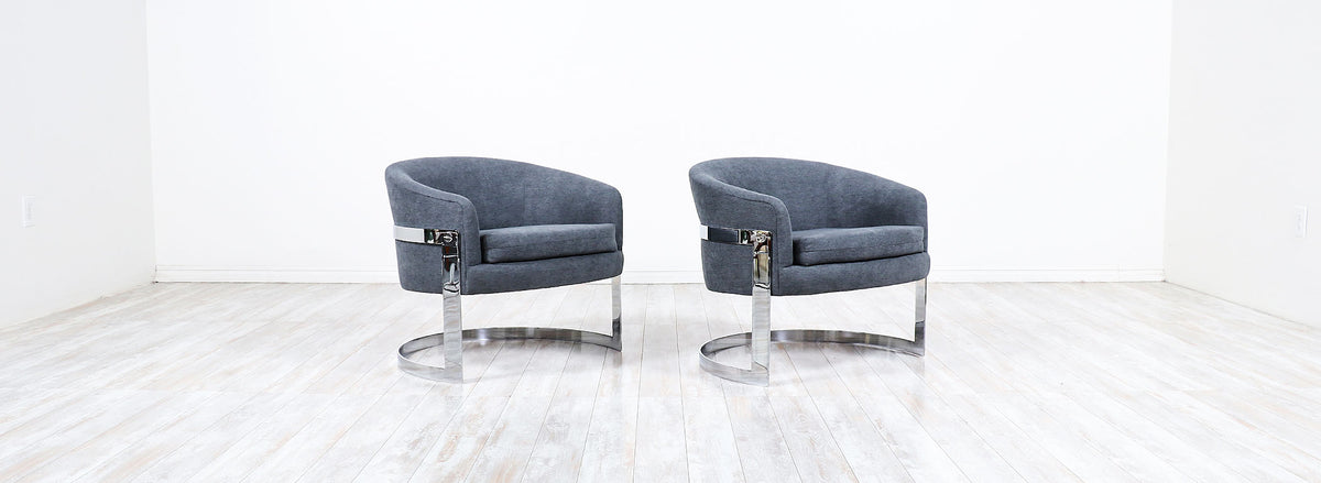 Mid-Century Modern Chrome Tub Lounge Chairs by Flair