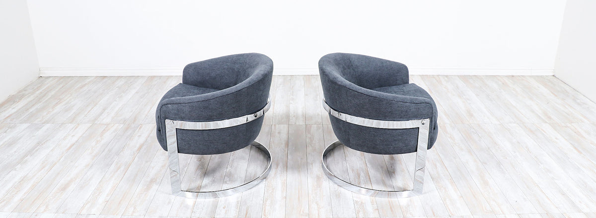 Mid-Century Modern Chrome Tub Lounge Chairs by Flair
