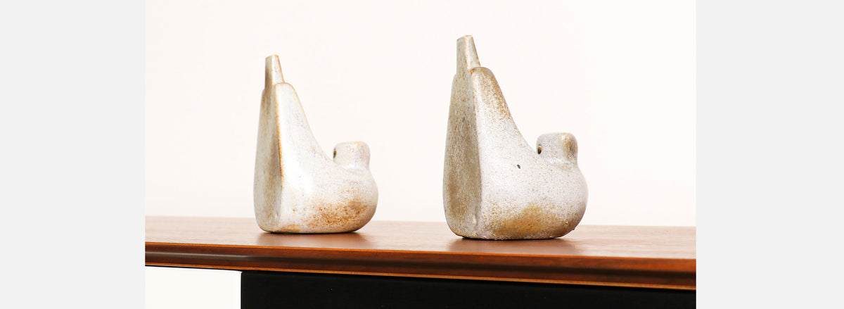 Mid-Century Modern Turtle-Dove Ceramic Bookends
